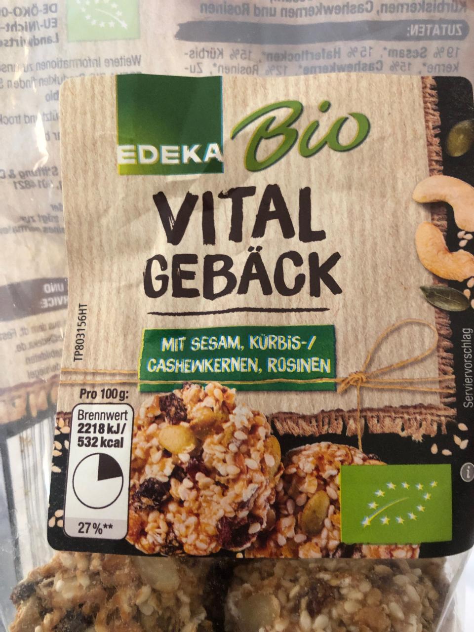 Фото - Vital gebäck mit sesam, kürbiskermen, cashewkernen und rosinen Edeka Bio