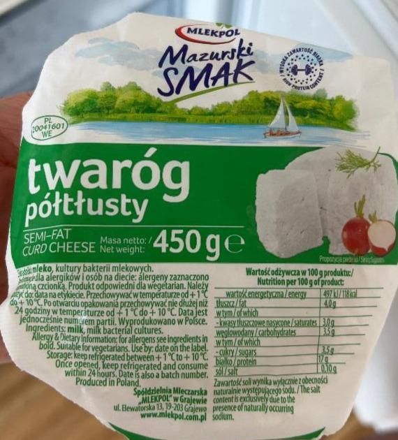 Фото - Творог Mazurski Smak Semi-Fat Curd Cheese Mlekpol