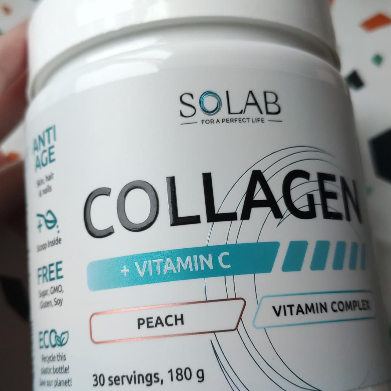 Фото - Collagen Коллаген с витамином С, хондроитином и глюкозамином вкус персик Solab