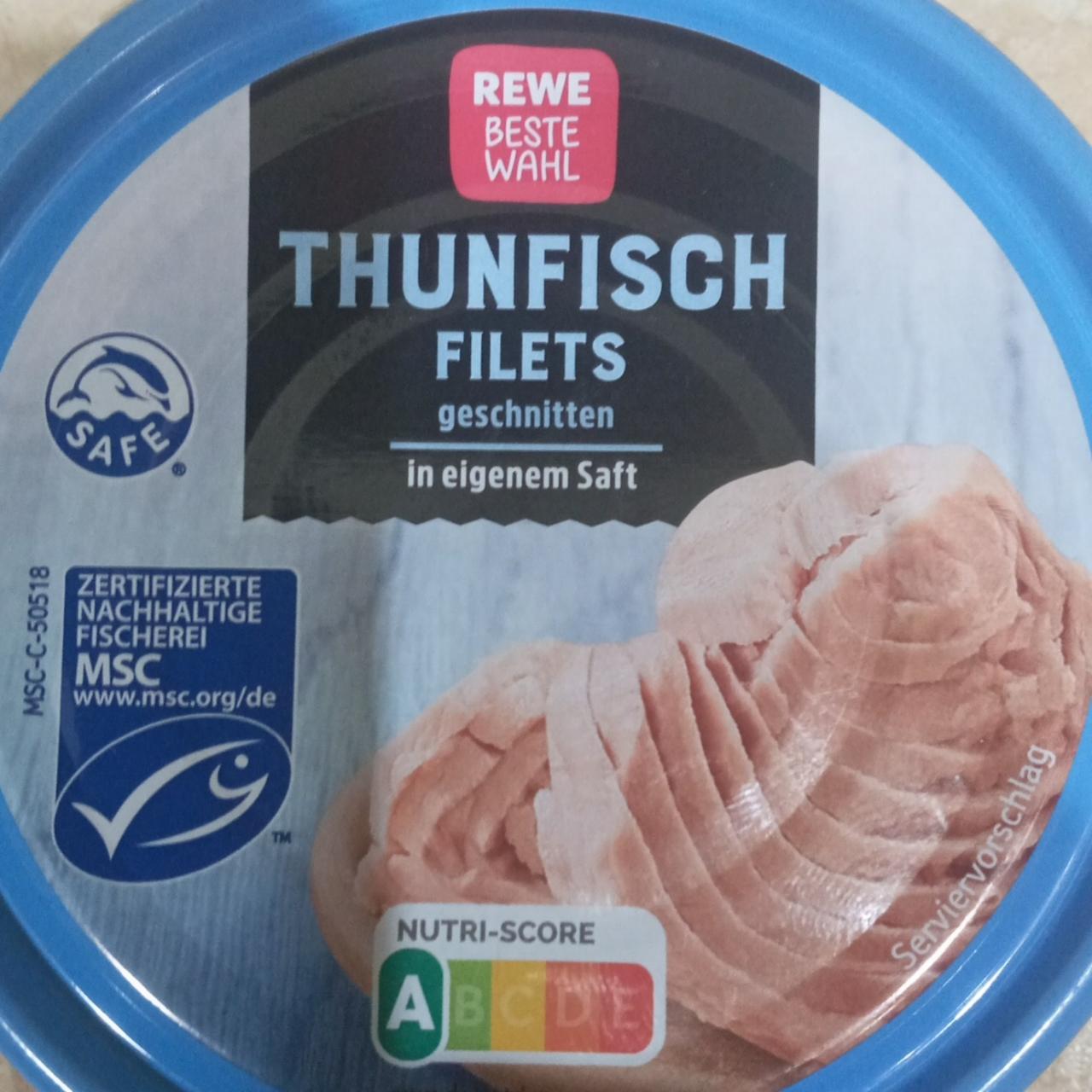 Фото - Thunfisch filets geschnitten in eigenem saft Rewe beste wahl