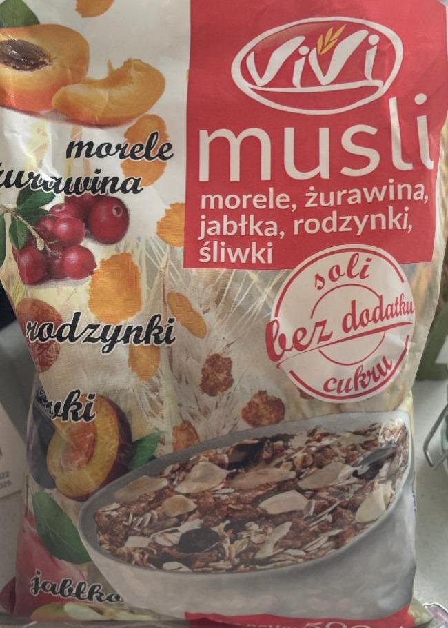 Фото - Musli morele, żurawina, jabłka, rodzynki, śliwki soli bez dodathu cukru rodzynki ki jablko Vivi