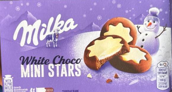 Фото - Mini Stars kakaové sušenky mléčná náplň a bílá čokoláda Milka